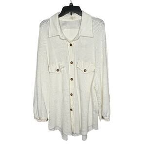 POL Ivory 100% Cotton Waffle Knit Button Up Summer Shacket Style Size Medium